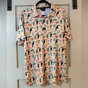 Bad Birdie Tropical Toucan Cacti Patterned Polo